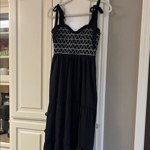 Trixxi Black Maxi Dress with White Smocked Bodice